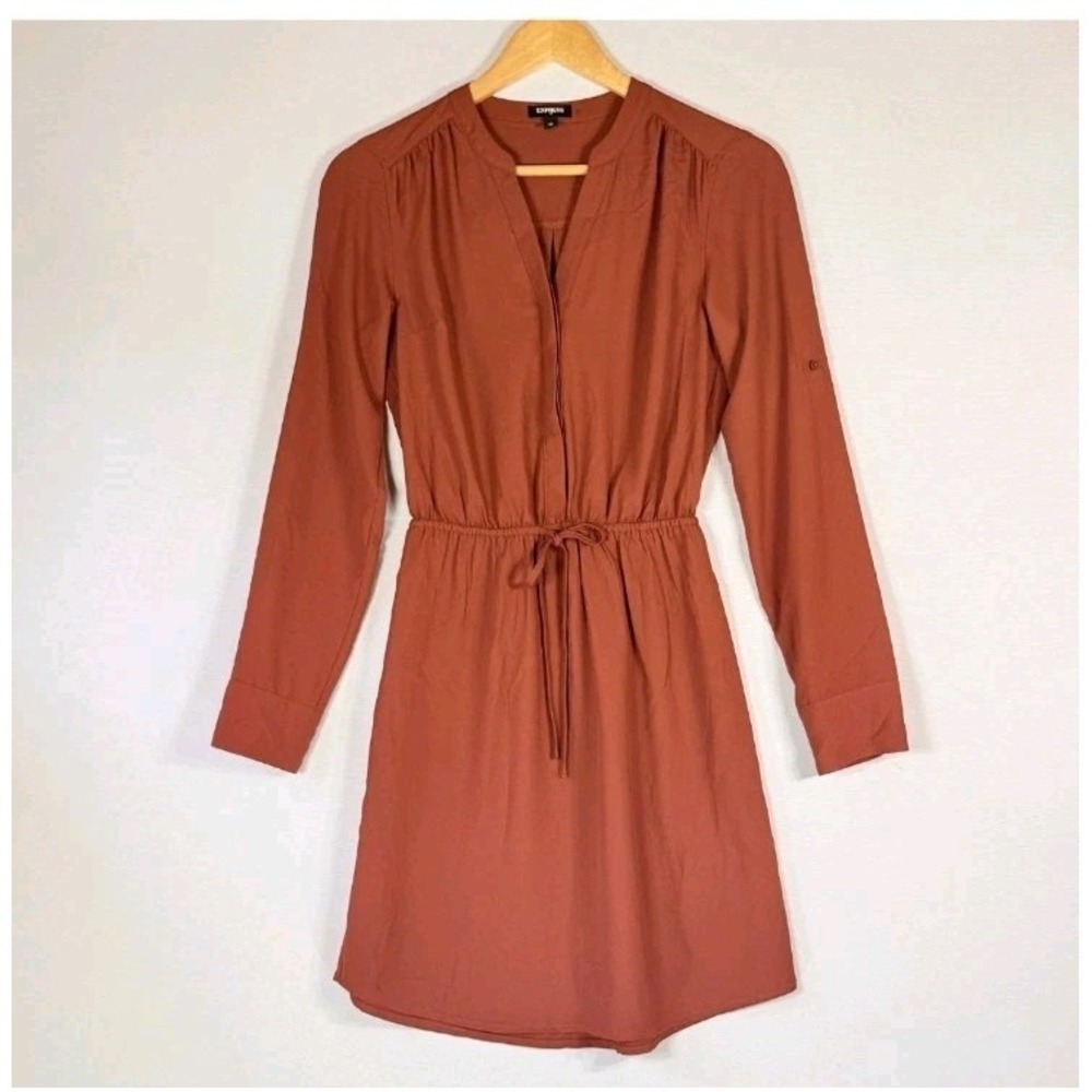 Express Shirt Dress Terracotta Elevated Minimalist Office Size L NWT